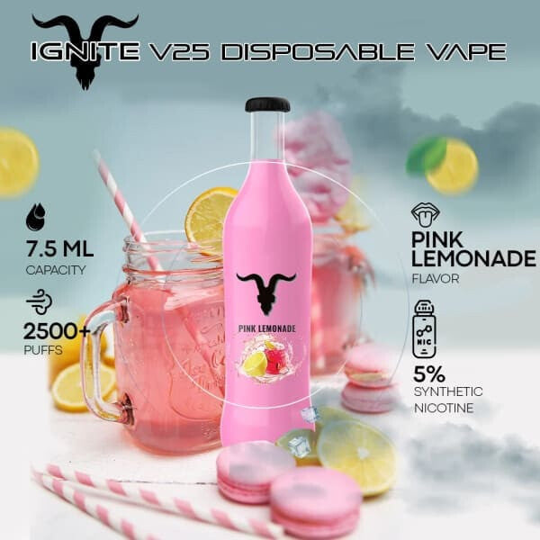 Ignite V25 Pink Lemonade Disposable Vape 2500 Puffs (Dan Bilzerian) in Dubai, UAE, Abu Dhabi, Sharjah