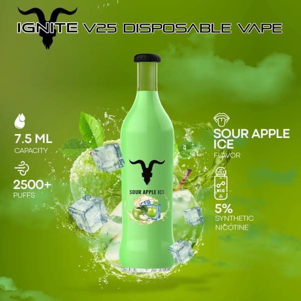 Ignite V25 Sour Apple Ice Disposable Vape 2500 Puffs (Dan Bilzerian) in Dubai, UAE, Abu Dhabi, Sharjah